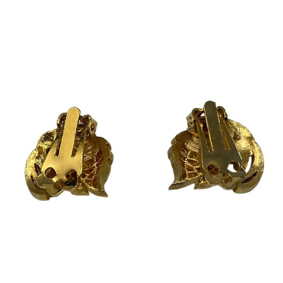 Vintage Earrings Gold Tone Filigree Flower Clip On - Picture 2 of 7